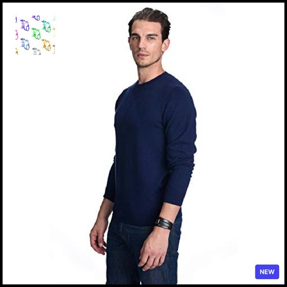 Men's Cashmere Crewneck Sweater Classic Pullover Luxurious Tailored Fit - Picture 4 of 5